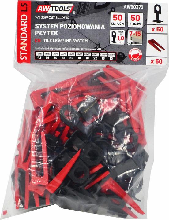 Awtools SYSTEM POZIOMOWANIA PŁYTEK STANDARD 1,0mm - 7-15mm - KLIPS 50szt. + KLIN 50szt.