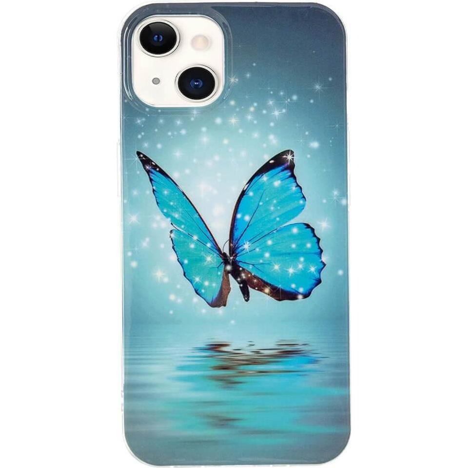 Cover-Discount iPhone 15 Plus - Nachtleuchtende Silikon Hülle Blue Butterfly (Apple iPhone 15 Plus), Smartphone Hülle, B...