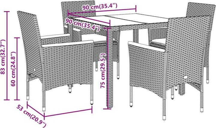 Produktbild vidaXL Garten Essgruppe (90 x 90 x 75 cm)