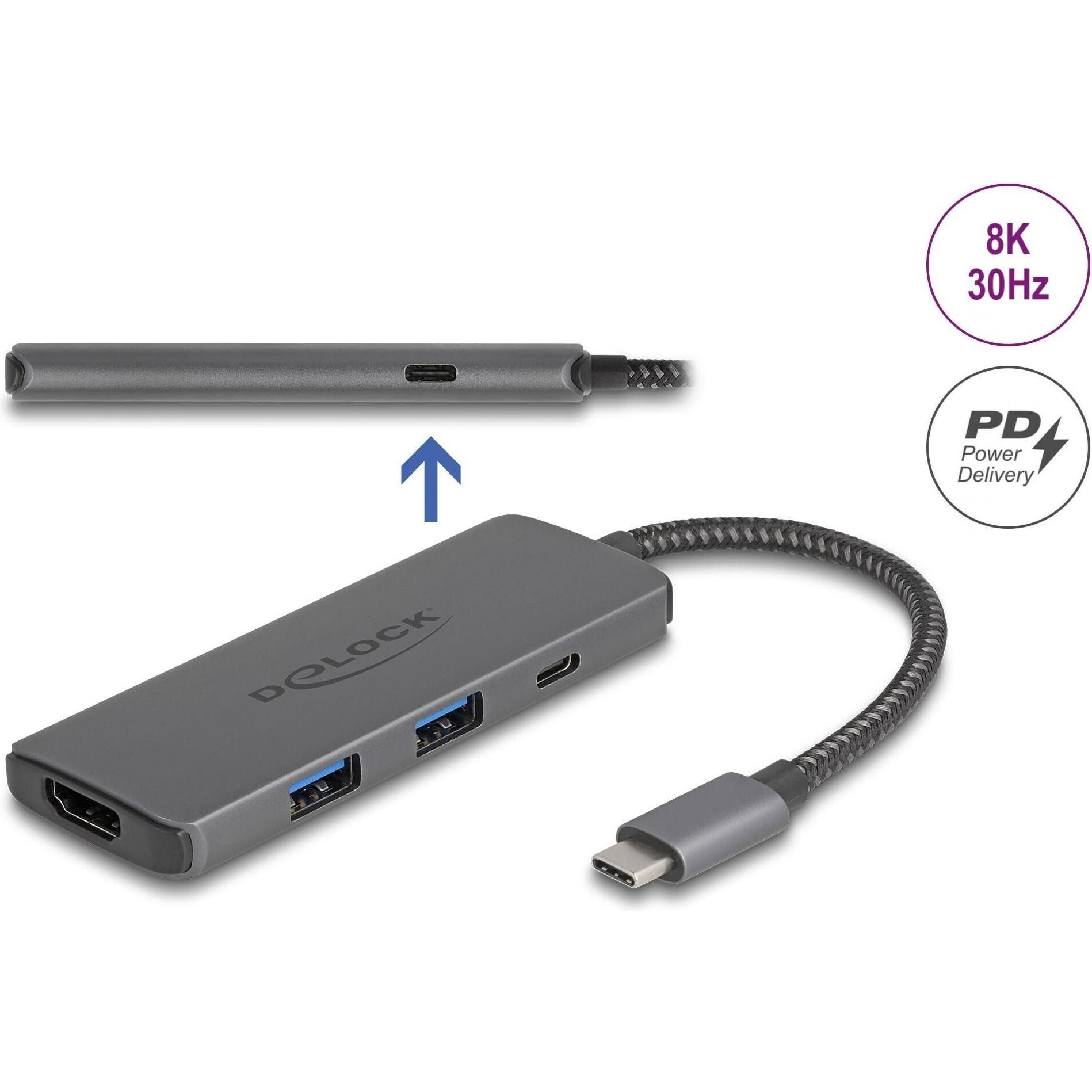 Thumbnail - Delock USB Type-C™ Dockingstation 8K (USB-C, 3 Ports), Dockingstation + USB Hub, Grau