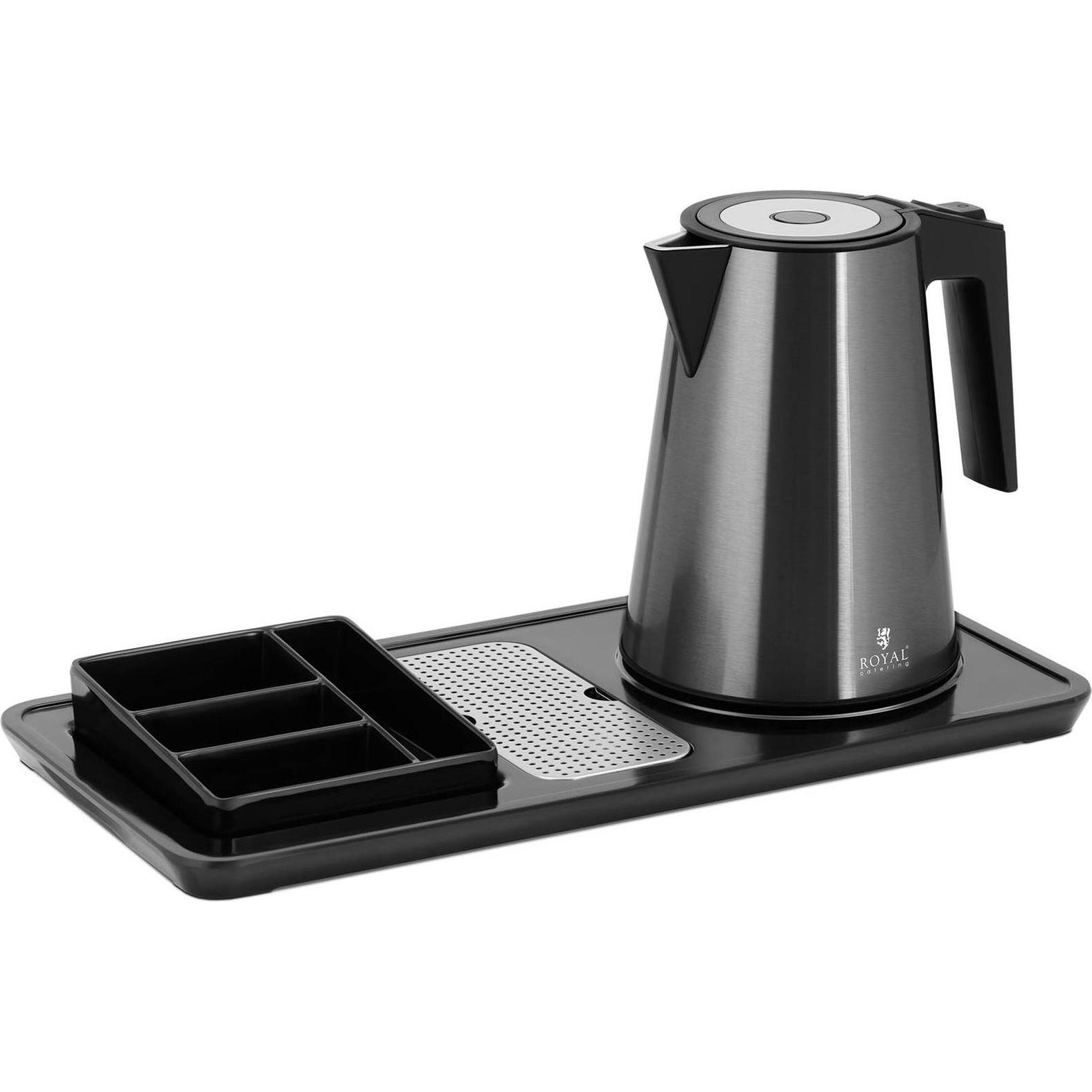 Royal Catering Wasserkocher Kaffeestation Teestation 1,2 L 1800 W Edelstahl kabellos schwarz, Wasserkocher, Grau