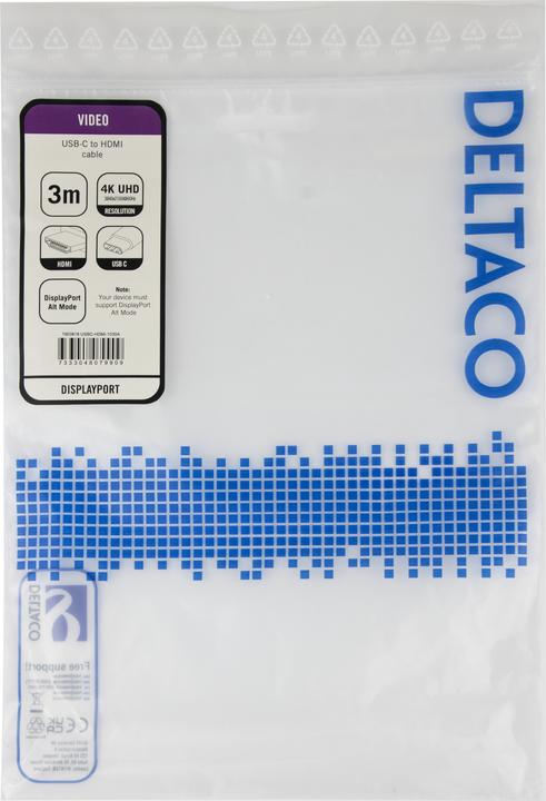 Actual product image Deltaco USB-C - HDMI cable, 4K UHD, gold plated, 3m, white (3 m)