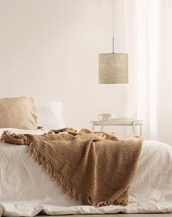 Immagine prodotto Fischer & Honsel Honsel Marie lampada a sospensione E27 con paralume in tessuto di lino colore sabbia nichel 60009 (E27)