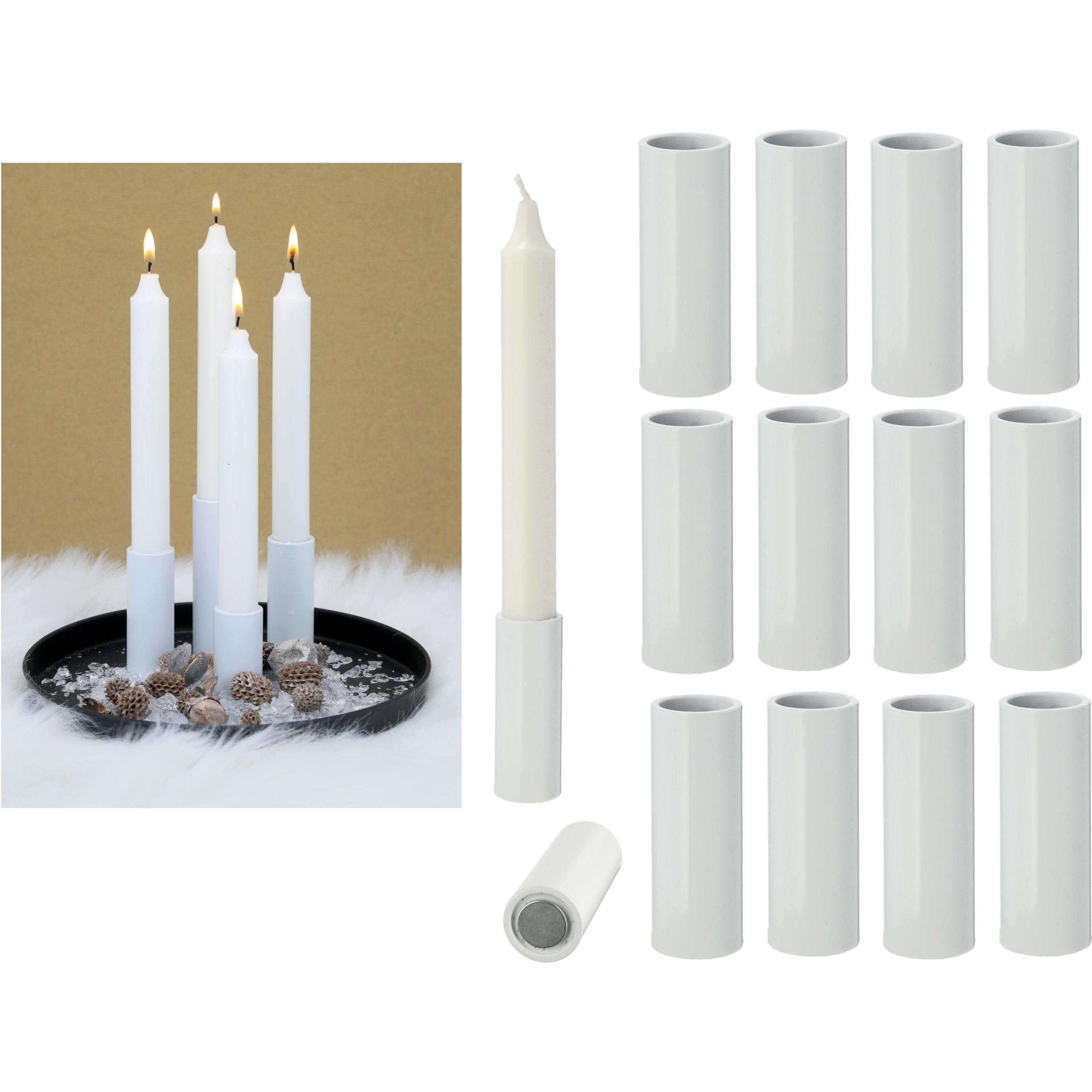 Thumbnail - Novaliv, Kerzenständer, 12x Stabkerzenhalter magnetisch WEISS 2,8x7,5cm Weihnachten Dekotablett Kerzenständer Magnet