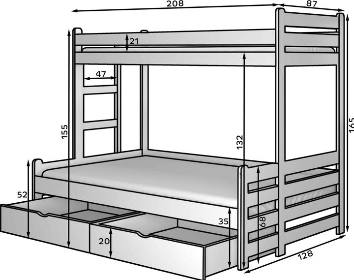 Immagine prodotto ADRK Furniture Letto a castello triplo con materassi BENITO 200x80 (80 x 200 cm)