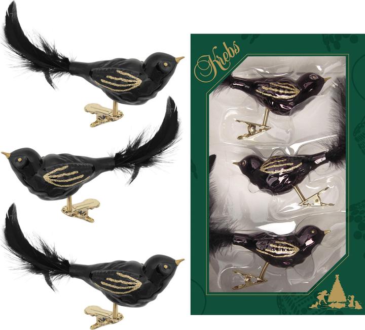 Produktbild Krebs Glas Lauscha Glasvögel im 3er Set - Christbaumschmuck in versch. Farben (3x)