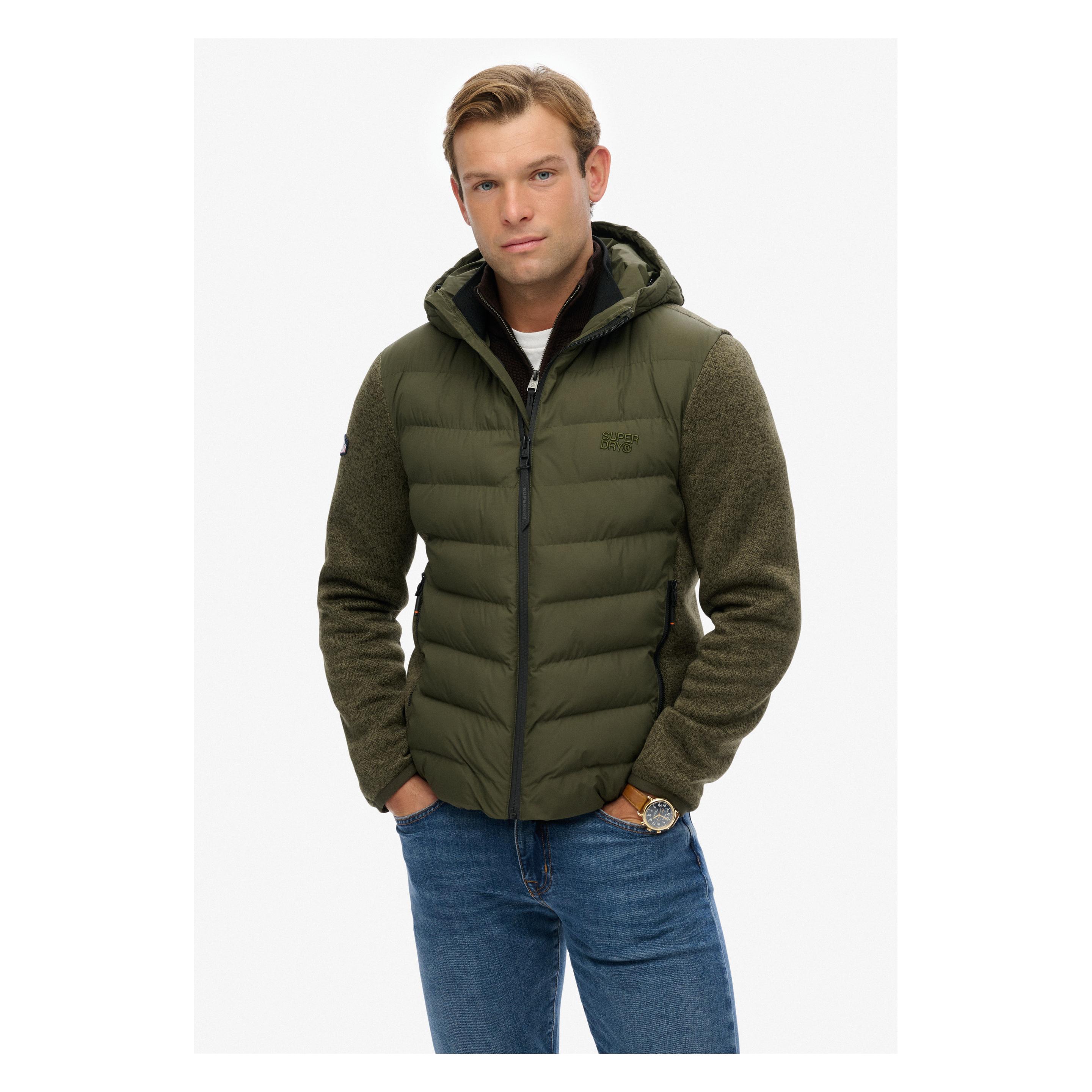 Superdry, Herren, Outdoorjacken, Giacca Ibrida A Maglia Con Cappuccio Per Tempesta (3XL), Braun, Grün, 3XL