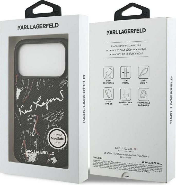 Produktbild Karl Lagerfeld - Hardcase Grained Pattern Logo (KLHMP17LPGGRMPK) - iPhone 17 Pro - Black (Apple iPhone 17 Pro)