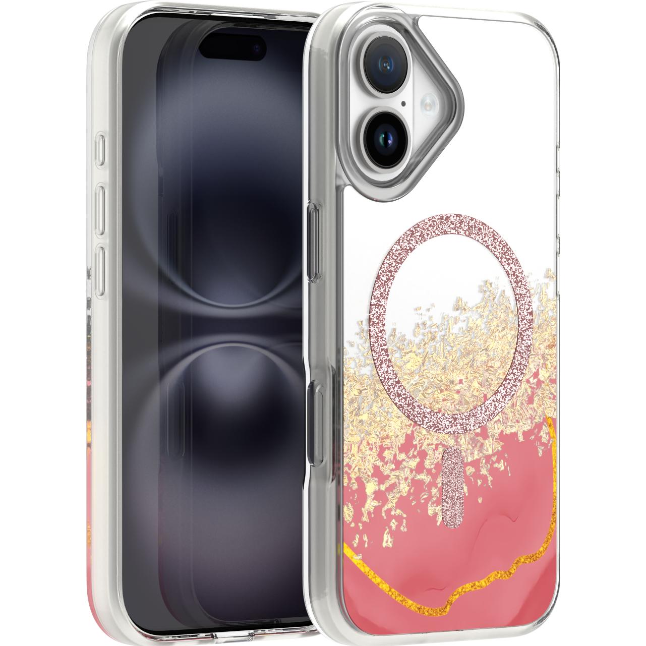 OEM Epoxy Mag case for iPhone 16 6,1" pink, Cover smartphone, Pink, Trasparente