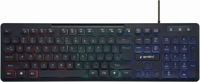 Produktbild Gembird Klawiatura multimedialna z trójkolorowym podświetleniem czarna US layout (US, Kabelgebunden)