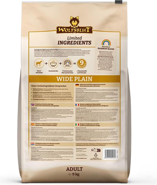 Nutritional values and ingredients Wolfsblut Limited Ingredients Adult Wide Plain for dogs 9 kg (Adult, 1 pcs., 9000 g)