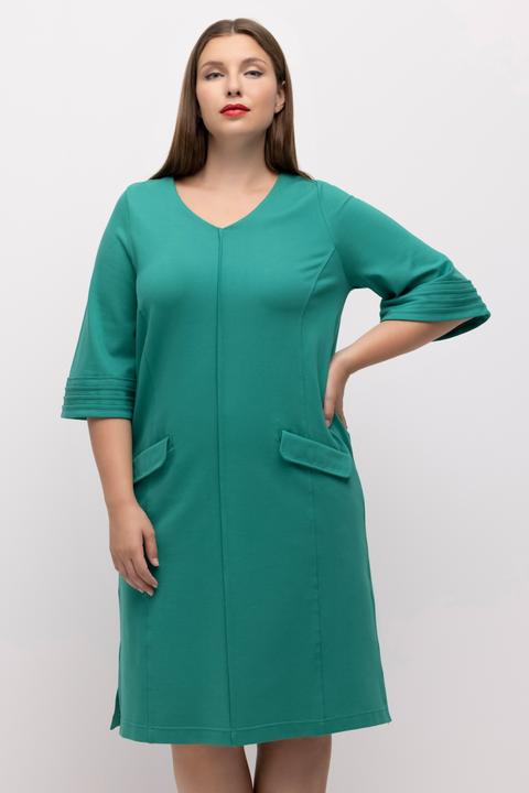 Image du produit Ulla Popken Robe midi en point de Rome, ligne en A, col en V, manches 3/4 (50, 52)