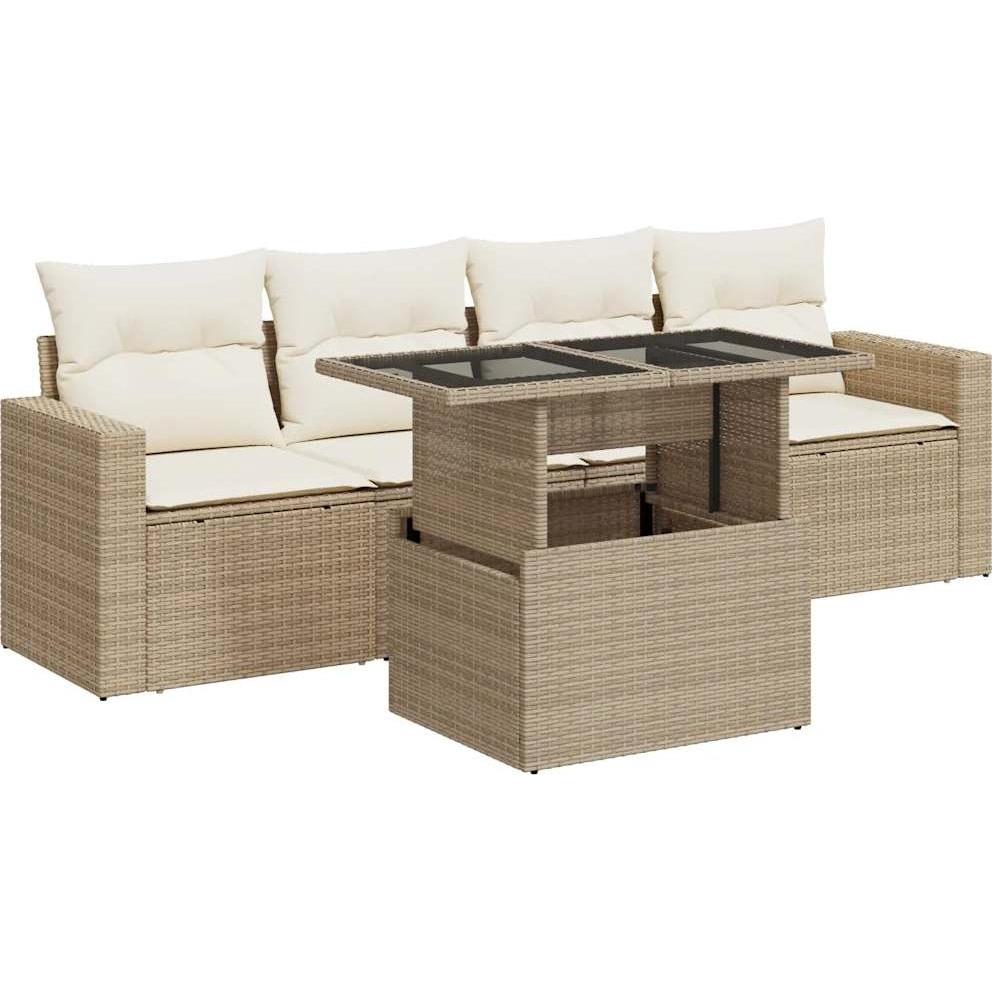 VidaXL, Gartenlounge, Gartenmöbel Sofa Garnitur Lounge Sitzgruppe 5-tlg. Beige Poly Rattan