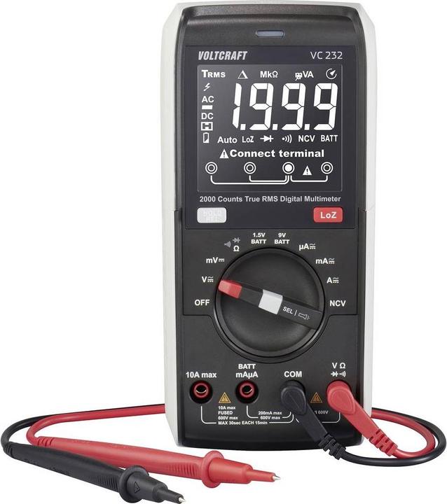 Actual product image Voltcraft VC 232 Hand-held multimeter calibrated (ISO) digital CAT III 600 V display (CAT III 600V)
