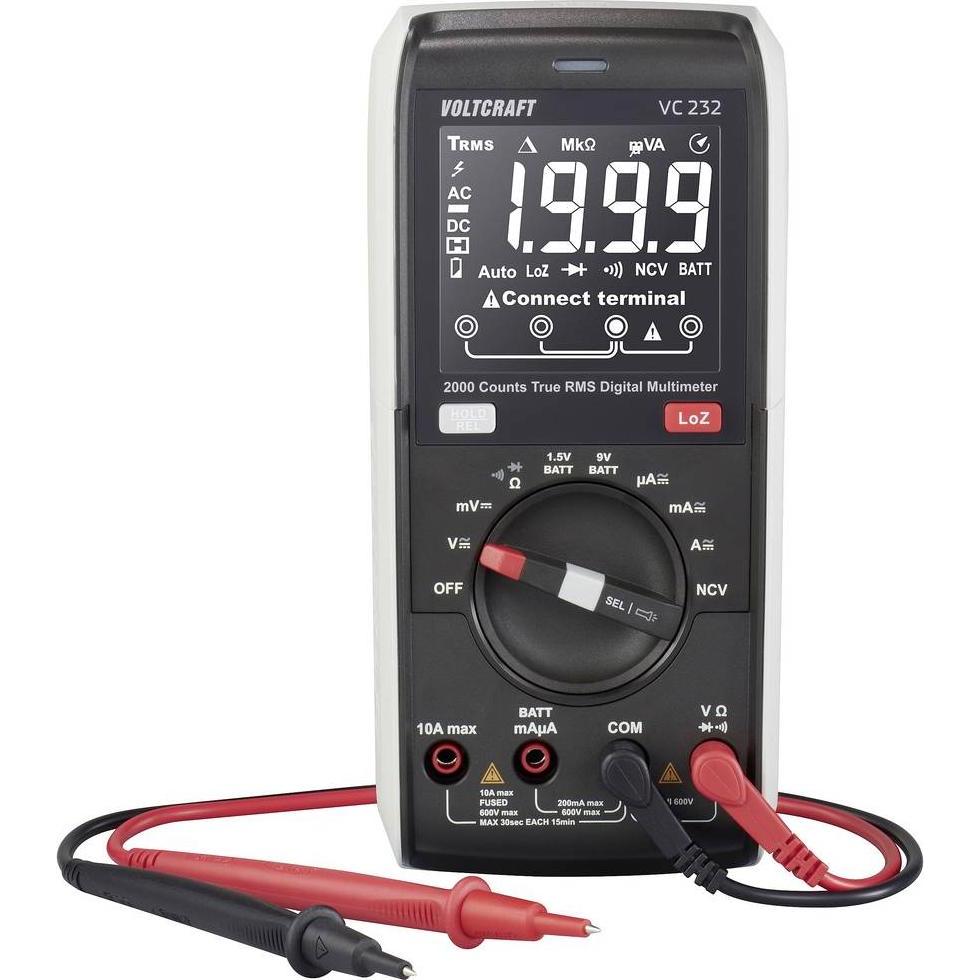 Voltcraft, Multimeter, VC 232 Hand-Multimeter kalibriert (ISO) digital CAT III 600 V Anzeige (CAT III 600V)