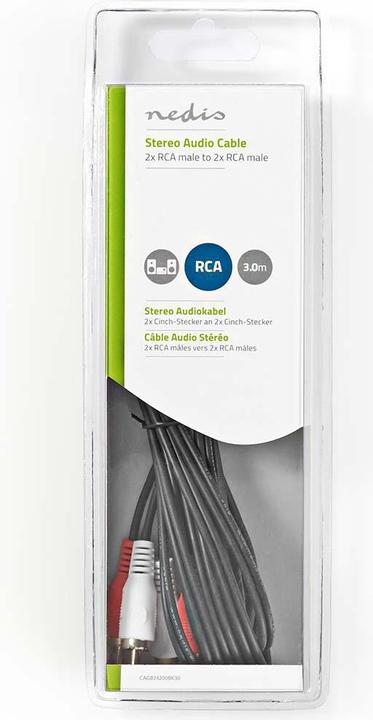 Produktbild Nedis Valueline Audiokabel Stereo, 2 x Cinch-Stecker auf 2 x Cinch-Stecker, 3 m, Schwarz (3 m, Cinch Kabel)