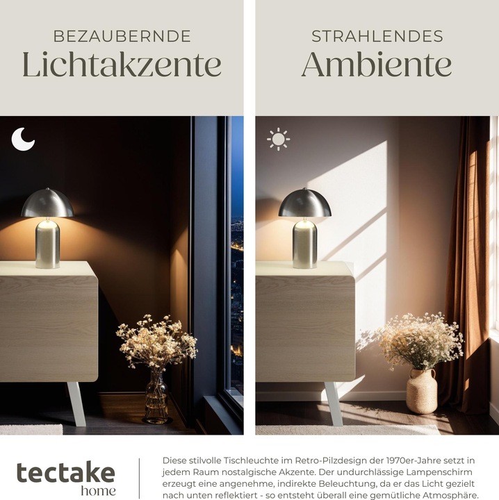 Produktbild tectake Kleine Retro-Tischlampe Altea, Pilzdesign, 40W (E14)
