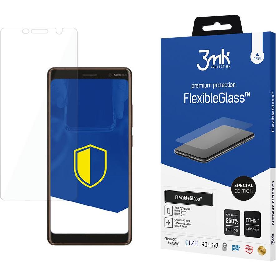 3MK FlexibleGlass Nokia 7 Plus Szkło Hybrydowe (1 Stück, Nokia 7 Plus), Smartphone Schutzfolie, Grau