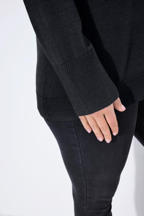 Image du produit Ulla Popken Damen grosse Grössen Pullover, Stehkragen, Langarm, Rippbündchen schwarz 46+ 822010100-46+ (46, 48)