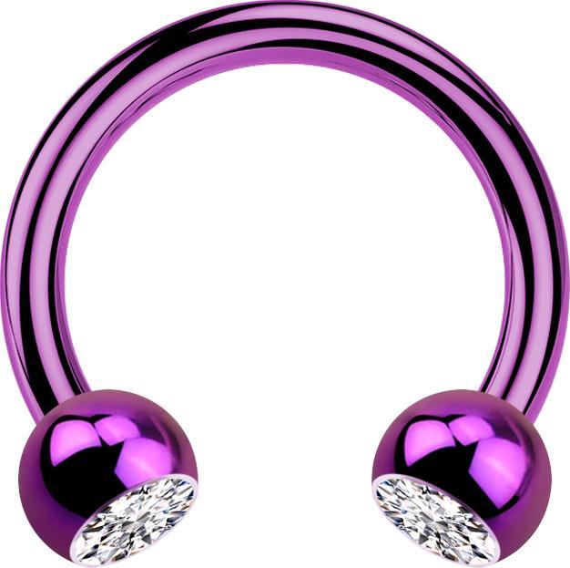 Image du produit Star Piercing Circular Barbell violet avec deux boules de cristal argenté (sans laiton, Titane G23)