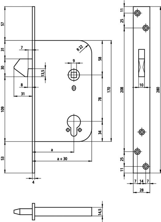 Immagine prodotto Schänis Serratura da infilare per porte scorrevoli 1609 (Serratura a mortasa)
