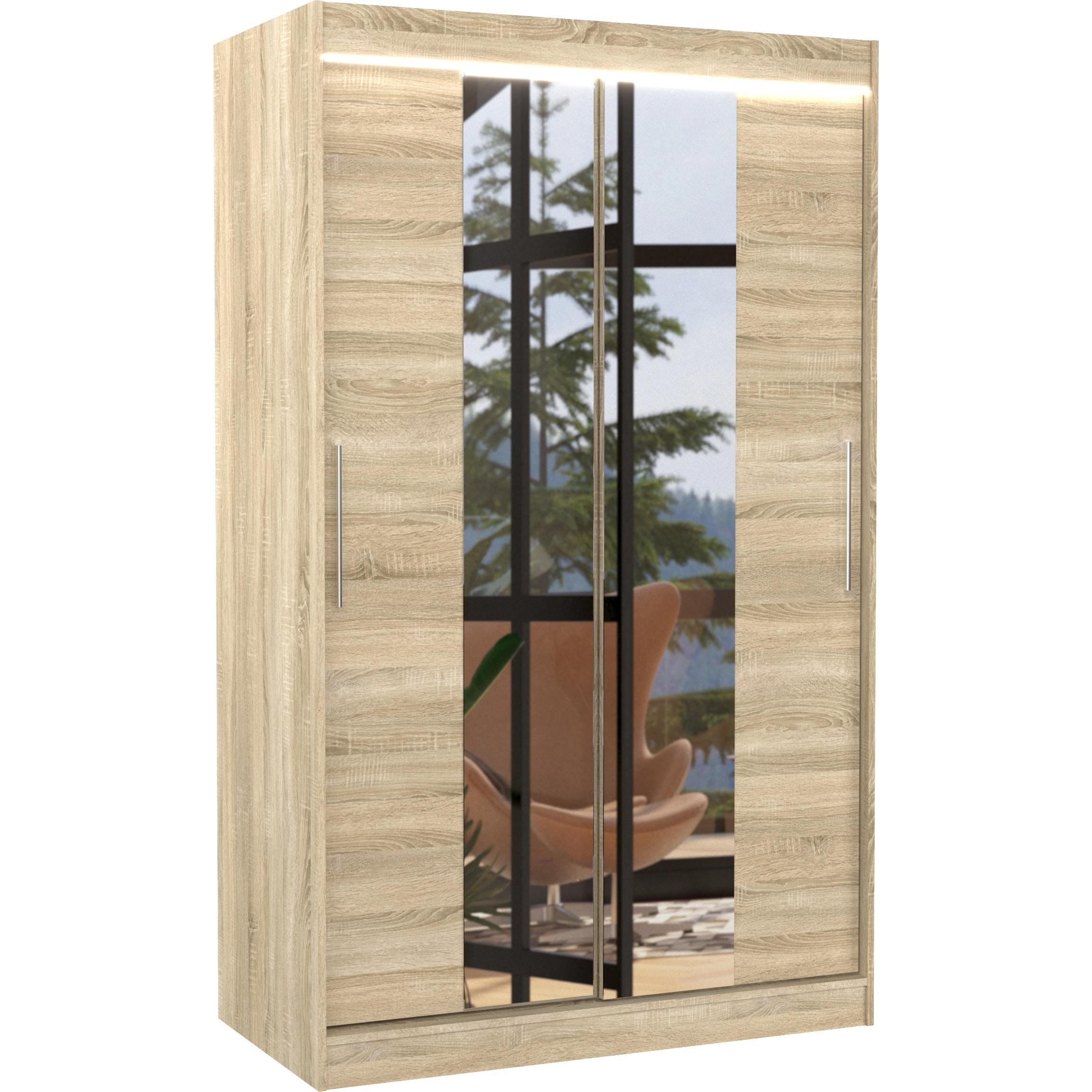 Thumbnail - ADRK Furniture, Kleiderschrank, Verschiebbarer Kleiderschrank mit Spiegel und Beleuchtung LED SANTOS 120 (120 x 58 x 200...