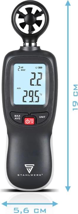 Produktbild Stahlwerk Anemometer Kompakter Luftgeschwindigkeitsmesser 30 m/s, Windmessgerät mit LCD-Display