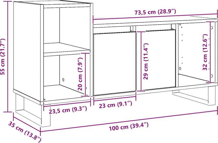 Image du produit vidaXL Armoire TV Lowboard Meuble TV Chêne Artisan (100 x 35 x 55 cm)