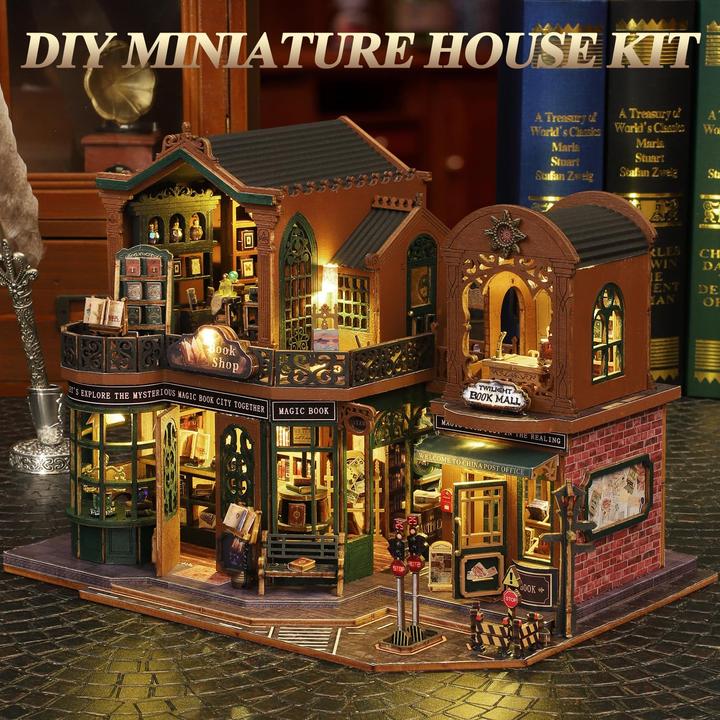 Image du produit Activity Board DIY Miniature Dollhouse Kit, Wooden Dollhouse Construction Kit, Miniature House Kit with LED Light