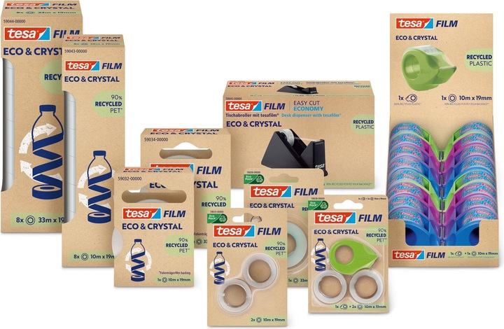 Produktbild tesa tesafilm® ECO & CRYSTAL Klebefilm Set mit robustem 10m:19mm inkl. Tischabroller