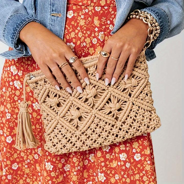 Produktbild Only-Bags.Store Straw Woven Clutch Bag, Hollow Out Clutch Purse, Casual Summer Beach Travel Purse