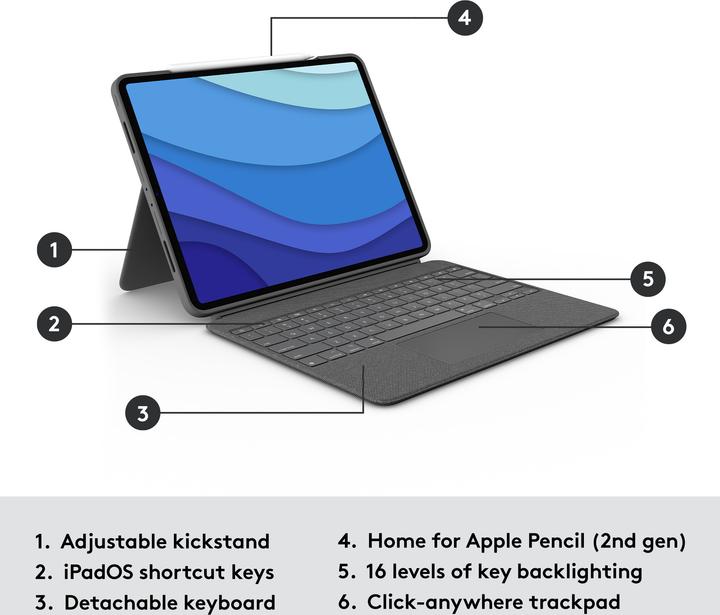 Produktbild Logitech Combo Touch (Eng. Int., iPad Pro 12.9 2021 (5. Gen))