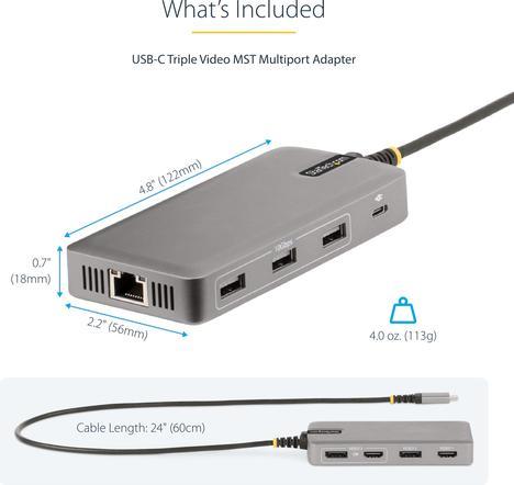 Produktbild StarTech COM USB-C Triple-Monitor Multiport Adapter HDMI/DisplayPort USB Hub 3-Port 10Gbps USB Hub P (USB-C, 6 Ports)
