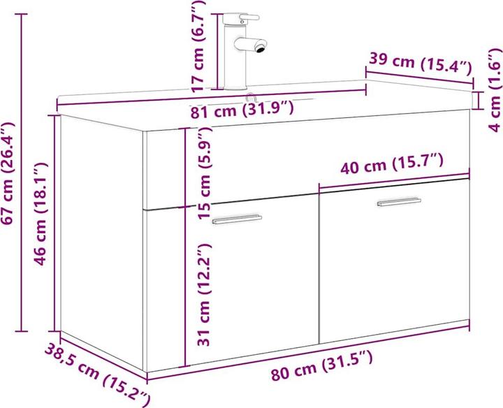 Produktbild vidaXL Waschbeckenunterschrank mit Einbaubecken und Wasserhahn Bad Waschtisch