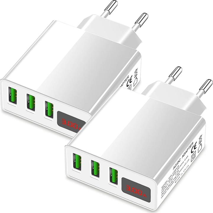 Casativo 2er-Set Intelligentes 3-Port USB-Netzteil mit LED-Anzeige, weiss (3 Ports)