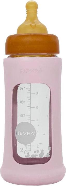 Hevea Glass baby bottle with rubber coating / wide neck (250 ml) / Powder Pink (250 ml)