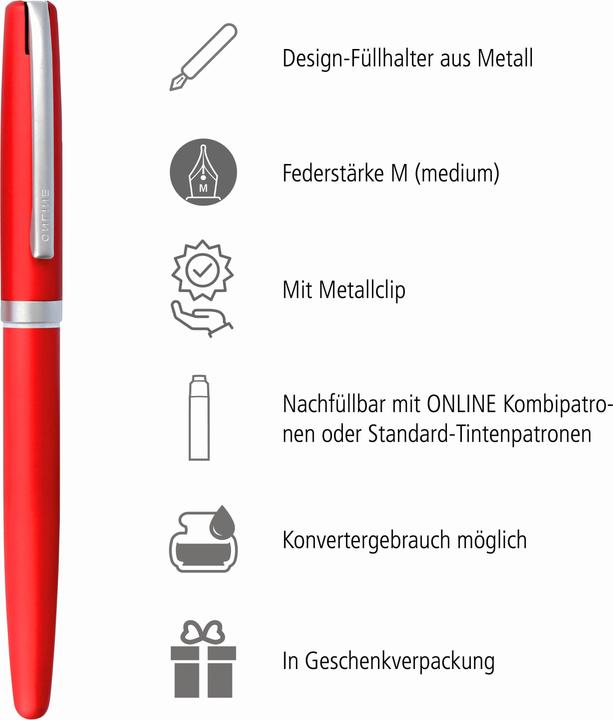 Produktbild Online Füllhalter Eleganza M 34638 satin red (Satin Red, 1x)