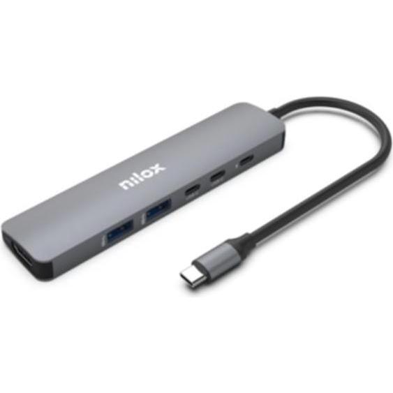 Nilox DOCKING USB-C SLIM 6IN1 (USB-C), Docking station + Hub USB, Grigio