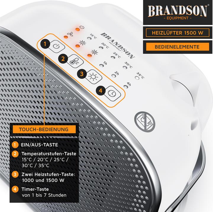 Actual product image Brandson Ceramic fan heater 1500 watt, bathroom quick heater with temperature control, energy-saving, quiet (1500 W)