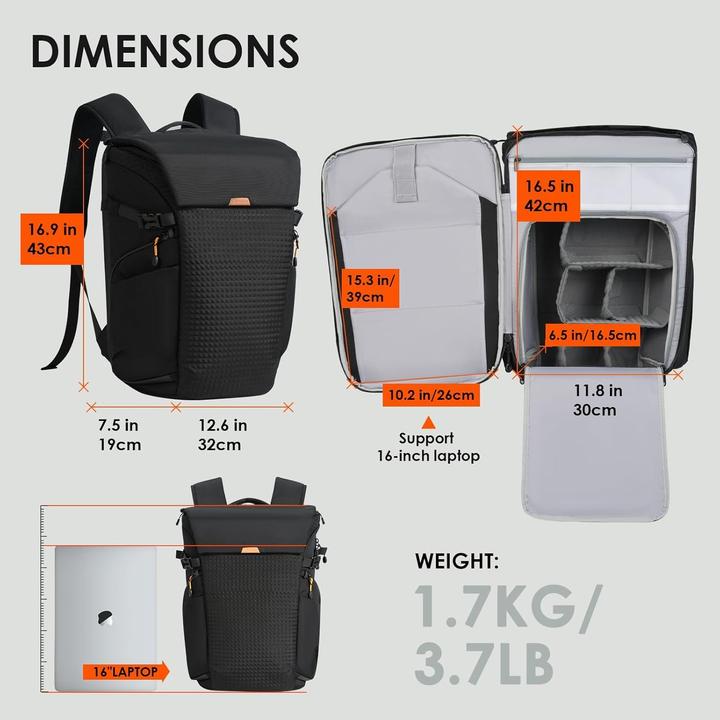 Image du produit Tarion Sac à dos professionnel étanche avec compartiment pour ordinateur et accès latéral (Sac à dos photo, 19 l)