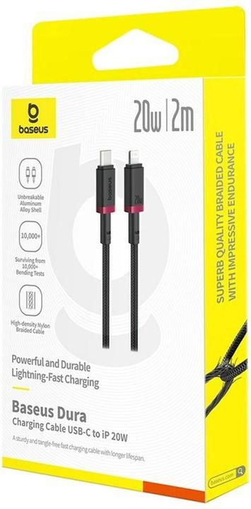 Actual product image Baseus Dura Type-C fast charging cable for iP 20 W 2 m Black Red (2 m, USB 4.0, 20 W)