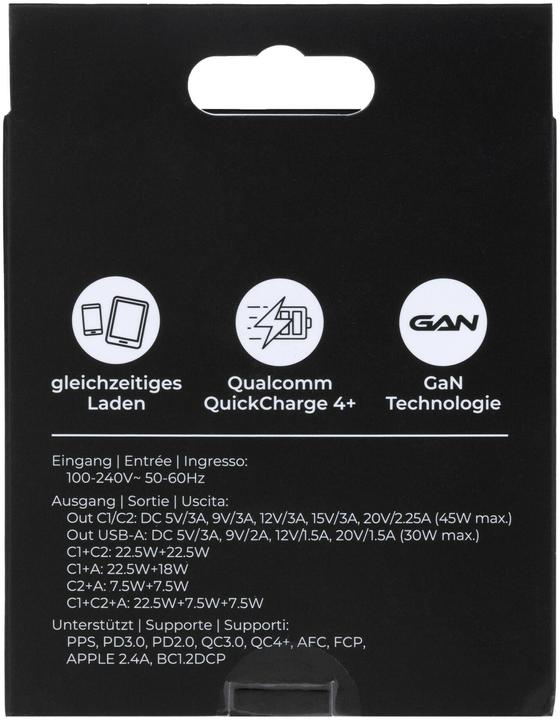Produktbild Onit USB-Wandladegerät Trial QC4+ 45 W GaN Schwarz (45 W, 3 Ports)