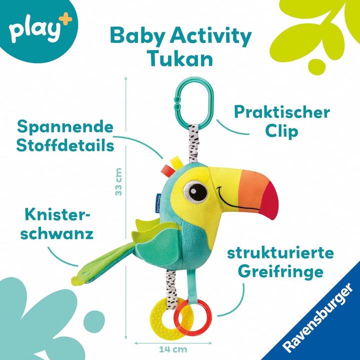 Immagine prodotto Ravensburger 12034048 Play+ Baby activity toucan - giocattolo da 0 mesi, giocattolo per carrozzina