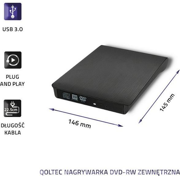 Actual product image Qoltec External DVD-RW recorder USB 3.0 (DVD writer)