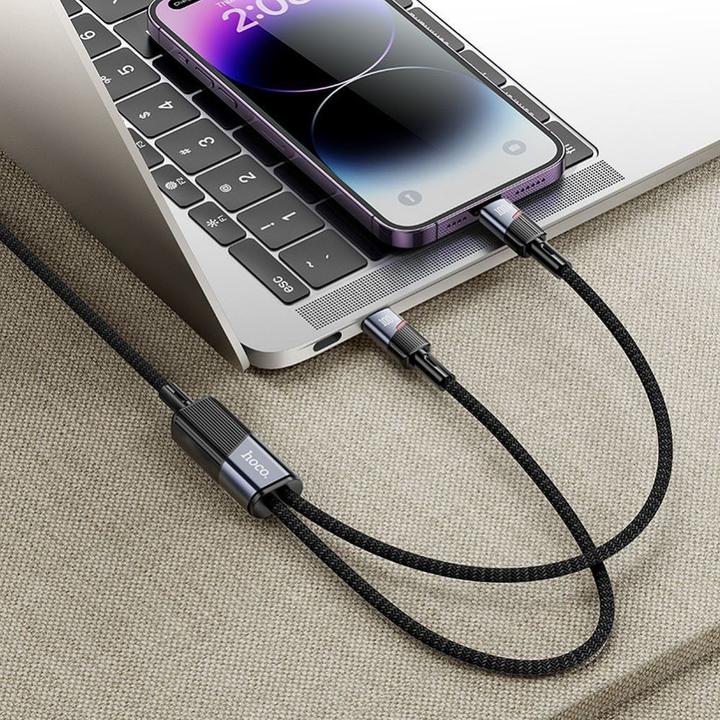 Actual product image Hoco Cable Cable 2in1 USB C to USB C + Lightning 5A 100W 1,2 m U139 black (1.20 m, 100 W)