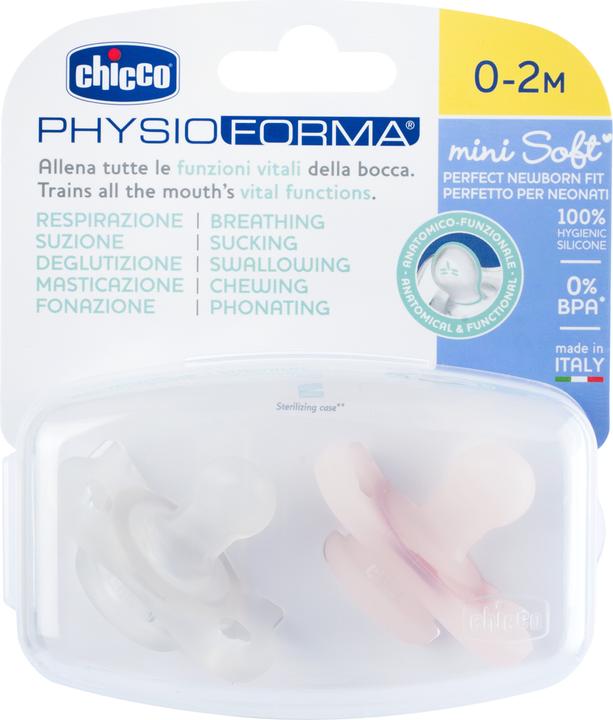 Actual product image Chicco PHYSIOFORMA MINI SOFT physiological soother pink silicone (2 x, up to 24 M.)