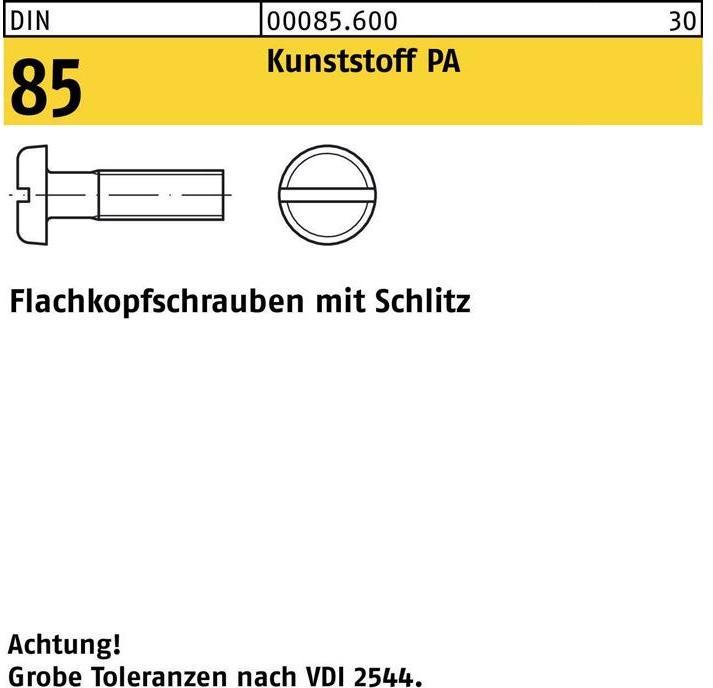 Produktbild Flachkopfschraube DIN 85/ISO 1580 Schlitz M 3 x 8 Polyamid (200 Schrauben pro Stück)