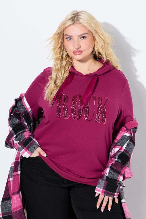 Immagine prodotto Ulla Popken Maglia con scritta di paillettes, maniche lunghe e cappuccio (58)
