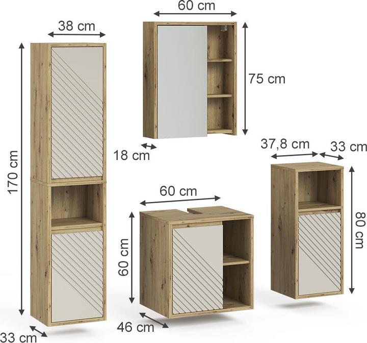 Produktbild Vicco Badmöbel-Set Viola, Artisan-Eiche, 4 Teile