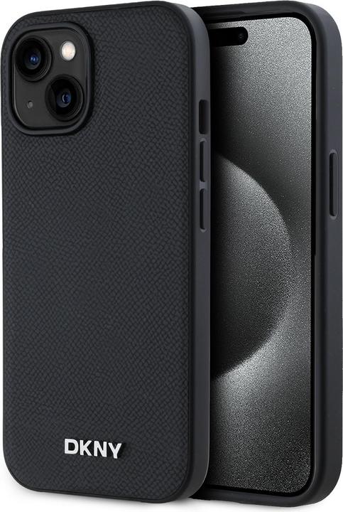 Actual product image DKNY PU Leather Silver Metal Logo Magsafe Case for iPhone 14 Black (Apple iPhone 14)